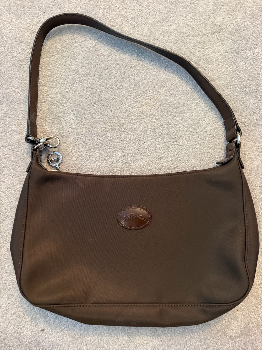Longchamp Brown Nylon Shoulder Bag with Leather Trim